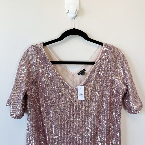 Ann Taylor Pink Sequin V Neck Shift Dress Cocktail Event Swiftie Size 8 NWT’s - Picture 8 of 13